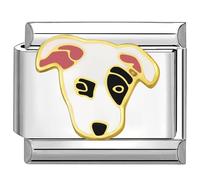 Quiges - Modulo Charm Link in stile italiano da 9 mm in acciaio inox Cane Jack Russell per bracciali in stile Italian Links