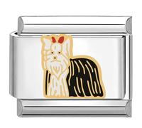 Quiges - Modulo Charm Link in stile italiano da 9 mm in acciaio inox Cane Shih Tzu per bracciali in stile Italian Links