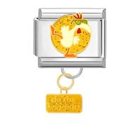 Quiges - Modulo Charm Link in stile italiano da 9 mm in acciaio inox Ciondolo a forma di pollo per bracciali in stile Italian Links