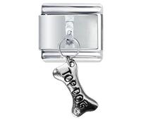 Quiges - Modulo Charm Link in stile italiano da 9 mm in acciaio inox Ciondolo con osso di cane e zirconi per bracciali in stile Italian Links
