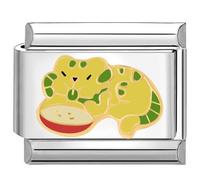 Quiges - Modulo Charm Link in stile italiano da 9 mm in acciaio inox Gatto con ciotola per il cibo per bracciali in stile Italian Links