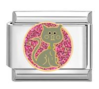 Quiges - Modulo Charm Link in stile italiano da 9 mm in acciaio inox Gatto grigio per bracciali in stile Italian Links