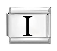 Quiges - Modulo Charm Link in stile italiano da 9 mm in acciaio inox lettera laser I per bracciali in stile Italian Links
