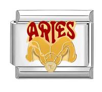 Quiges - Modulo Charm Link in stile italiano da 9 mm in acciaio inox Oroscopo Ariete per bracciali in stile Italian Links