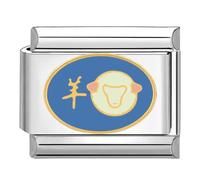 Quiges - Modulo Charm Link in stile italiano da 9 mm in acciaio inox Oroscopo cinese Capra per bracciali in stile Italian Links