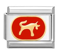 Quiges - Modulo Charm Link in stile italiano da 9 mm in acciaio inox Oroscopo Toro per bracciali in stile Italian Links