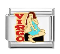 Quiges - Modulo Charm Link in stile italiano da 9 mm in acciaio inox Oroscopo Vergine per bracciali in stile Italian Links