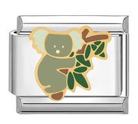 Quiges - Modulo Charm Link in stile italiano da 9 mm in acciaio inox Orso koala per bracciali in stile Italian Links