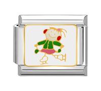 Quiges - Modulo Charm Link in stile italiano da 9 mm in acciaio inox Ragazza felice per bracciali in stile Italian Links