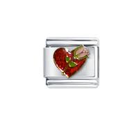 Quiges - Modulo Charm Link in stile italiano da 9 mm in acciaio inox Rosa con cuore per bracciali in stile Italian Links