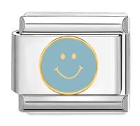 Quiges - Modulo Charm Link in stile italiano da 9 mm in acciaio inox Sorriso blu per bracciali in stile Italian Links