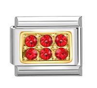 Quiges - Modulo Charm Link in stile italiano da 9 mm in acciaio inox Zircone rosso per bracciali in stile Italian Links