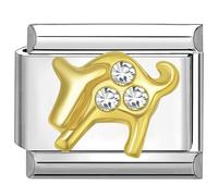 Quiges - Modulo Charm Link in stile italiano da 9 mm Oroscopo Zirconia Toro in acciaio inox per bracciali in stile Italian Links