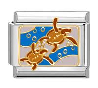 Quiges - Modulo Charm Link in stile italiano da 9 mm Tartaruga in acciaio inox per bracciali in stile Italian Links