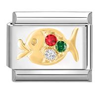 Quiges - Modulo Charm Link in stile italiano da 9 mm zirkonia vissen in acciaio inox per bracciali in stile Italian Links