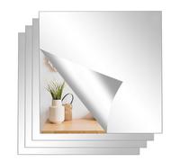 QUIIEOSKIA 4 Pezzi Adesivi da Parete a Specchio, 20x20cm Specchio Flessibile Adesivo, Specchi Adesivi per Armadio Acrilico Interno per Bagno e Camera da Letto