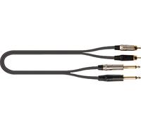 QUIK LOK - JUST/2RCA2J-1 Cavo Audio 2 RCA Maschio a 2 Jack TS Mono 6,3 mm Maschio, Lunghezza 1 Metro, Serie JUST, Nero e Argento, Adatto per Hi-Fi, Mixer, Home Recording, Studio, Live e Sala Prove