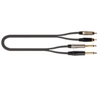 QUIK LOK - JUST/2RCA2J-3 Cavo Audio 2 RCA Maschio a 2 Jack TS Mono 6,3 mm Maschio, Lunghezza 3 Metri, Serie JUST, Nero e Argento, per Mixer, Hi-Fi, Studio, Home Recording e Sala Prove