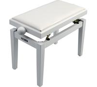 QUIK LOK - PB/100 WH S PANCA IN LEGNO PER PIANOFORTE, Con Seduta in Sky Nero, Rivestimento Durevole, Altezza Regolabile da 48 a 57 cm, Versione in Finitura Bianco Satinato