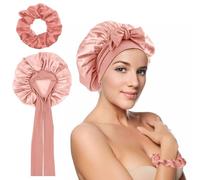 Quilax 1 cuffia in seta per dormire, morbida e confortevole, in seta, antiscivolo, rosa bonnet, con fascia regolabile per capelli lunghi e ricci