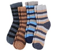 Quilax 4 paia di calzini da uomo a righe, soffici, caldi e invernali, in microfibra, morbidi e accoglienti, calzini caldi per dormire, calzini invernali in peluche, per uomo, taglia 4-8