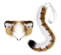 QUILSTM Accessori per cosplay con orecchie e coda di tigre realistiche, | per donne e ragazze, che creano un'aggiunta accattivante al costume da cosplay. La confezione include 1 fascia con orecchie