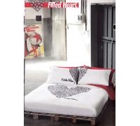 Quilt - Trapuntino estivo. KEITH HARING. Singolo 1 Piazza. CUORE Bianco e rosso.