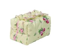Quilted Cosmetic Bag, Ruffled Floral Organizer, Portable Zipper Storage Pouch, Aesthetic Toiletry Case, Soft Fabric Makeup Holder, Calico Fabric Material, 7.09x4.33x3.94in