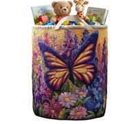 Quilted Laundry Basket With Handles - Boho Bags | Embroidery Pattern Quilted Fabric Storage Basket For Bathroom And Bedroom, Nursery Closet With Home Dorm Decor, Large Tote