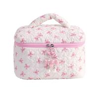 Quilted Makeup Bag, Cute Bow Quilted Pouch, 8.86x5.91in Cosmetic Holder Case, Reusable Makeup Storage, Organizer Large Capacity for Toiletries, Stylish, Practical Travel Accessory