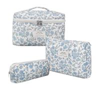 Quilted Makeup Bag Set, Floral Quilted Cotton Toiletry Bag Set, Travel Toiletry Organizer Bag, Aesthetic Toiletry Bag for Women, Floral Toiletry Organizer for Teens, Makeup Bag Set for Women, Quilted