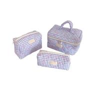Quilted Makeup Bag Set with Bow Print Design for Women, Large Capacity Travel Toiletry Organizer With Zipper (3pcs-A)