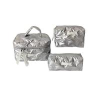 Quilted Makeup Bag Set with Bow Print Design for Women, Large Capacity Travel Toiletry Organizer With Zipper (3pcs-G)