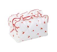 Quilted Makeup Pouch, Ruffled Floral Bag, Aesthetic Toiletry Case, Portable Zipper Organizer, Soft Fabric Design, Medium Size, Calico Fabric Material, 7.09x4.33x3.94in