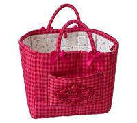 Quilted Storage Basket - Large Red Plaid Fabric Organizer | Foldable Tote