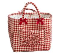Quilted Storage Basket - Large Red Plaid Fabric Organizer | Foldable Tote