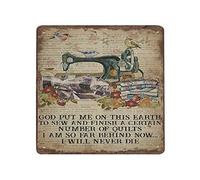 Quilting God Put Me on This Earth Targa in latta vintage per amanti del cucito, regalo per macchina da cucire, decorazione per uccelli, decorazione floreale, decorazione per casa, ufficio, bar, club