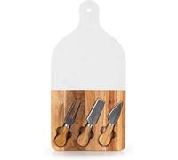 Quinta de Jugais Tagliere per formaggi con coltelli - Tagliere in legno di acacia e marmo bianco con 3 coltelli in acciaio inossidabile - Elegante vassoio per formaggi e salumi
