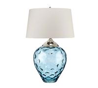 Quintiesse Lampada da tavolo Samara, Ø 51 cm, blu, tessuto, vetro, a 2 luci Quintiesse