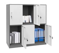 QUIOTUIR Cassettiera da scrivania mobile a 2 livelli con 6 ante e chiavi bloccabili per armadietti per uffici, camera da letto, soggiorno, asilo, 90 x 42 x 100 cm (bianco + grigio)