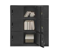 QUIOTUIR Cassettiera da scrivania mobile a 3 livelli con 9 ante e chiavi bloccabili, mobile portaoggetti da ufficio, per stanze da letto, soggiorno, asilo, 90 x 42 x 100 cm (nero)