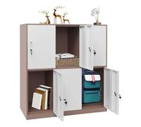 QUIOTUIR Cassettiera da ufficio mobile a 2 livelli con 6 ante e chiavi bloccabili, mobile portaoggetti da ufficio, per stanze da letto, soggiorno, asilo, 90 x 42 x 100 cm (bianco + caffè)