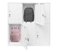 QUIOTUIR Cassettiera da ufficio mobile a 2 livelli con 6 ante e chiavi bloccabili, mobile portaoggetti da ufficio, per stanze da letto, soggiorno, asilo, 90 x 42 x 100 cm (bianco)