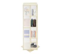 QUIOTUIR Libreria girevole a 360° 4 ripiani in bambù acrilico a colonna di stoccaggio per libri girevoli, mobili da libreria salvaspazio per camera da letto, soggiorno, ufficio, bambino, piccolo