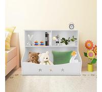 QUIOTUIR Libreria per bambini a 2 livelli, scaffale per giocattoli con due scomparti verticali e grande cassapanca portaoggetti per bambini per camerette dei bambini, corridoi