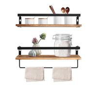QUIOTUIR Mensola da parete in legno di pino da parete, 2 pezzi, stile vintage, con portasciugamani per posizionare oggetti quotidiani, libri, per uffici, cucine, saloni