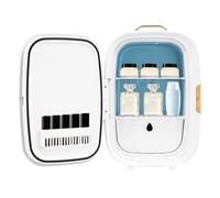 QUIOTUIR Mini Frigorifero per Cosmetici LED con Specchio in Vetro Luminosità Regolabile Bianco Caldo Raffreddamento e Riscaldamento Mini Frigo Cosmetico per Uffici/Dormitori/Spogliatoi (Bianco)