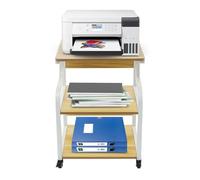 QUIOTUIR Mobile Stampante a 3 livelli con ruote smontabile e fisso, supporto per stampante Max.Capacità 80 kg Mobile per stampante per contenere stampanti/scanner (bianco+colore di noci chiaro)