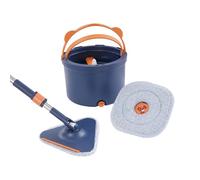 QUIOTUIR Mop piatto e secchio centrifuga con 5 salviettine riutilizzabili testine di spazzola quadrate e triangolari girevole a 360° scopa mocio regolabile per salotti, cucine