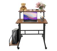 QUIOTUIR Scrivania a doppio spessore pieghevole multifunzionale con ruote con altezza e angolo regolabile per pannello frontale pieghevole e vassoio di accoglienza pieghevole, 74 x 54 x 115 cm (noce +